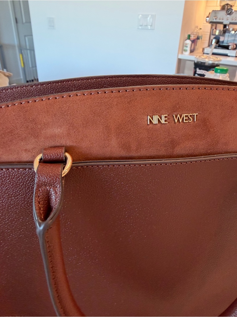 Nine West Deep Brown Structured Satchel with Gold Accents - Picture 9 of 9